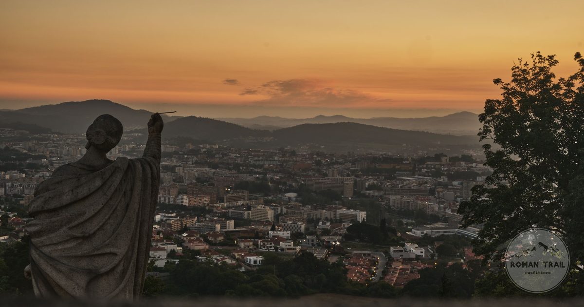 The Braga skyline at sunset seen from Bom Jesus do Monte, Portugal