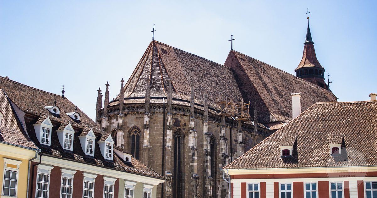 The Black Church in Brasov, Romania, under a clear sky