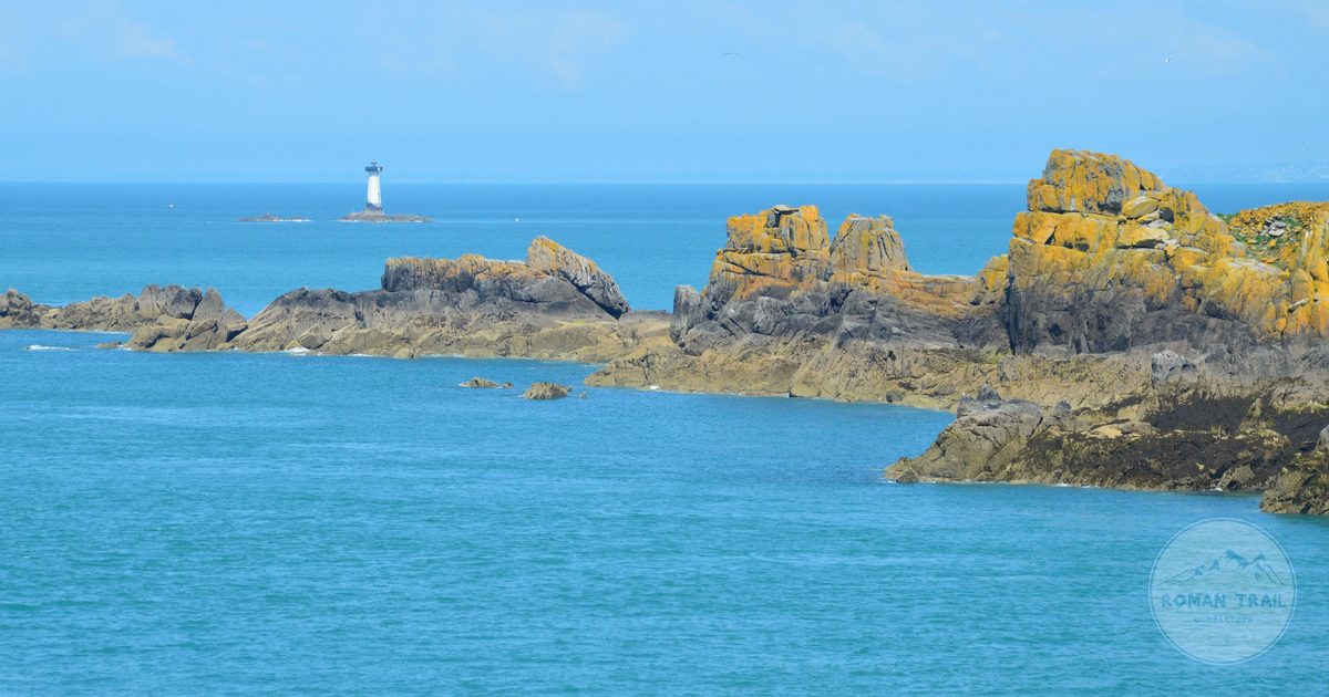 A lighthouse on the rocky coast at Cancale, Brittany, France