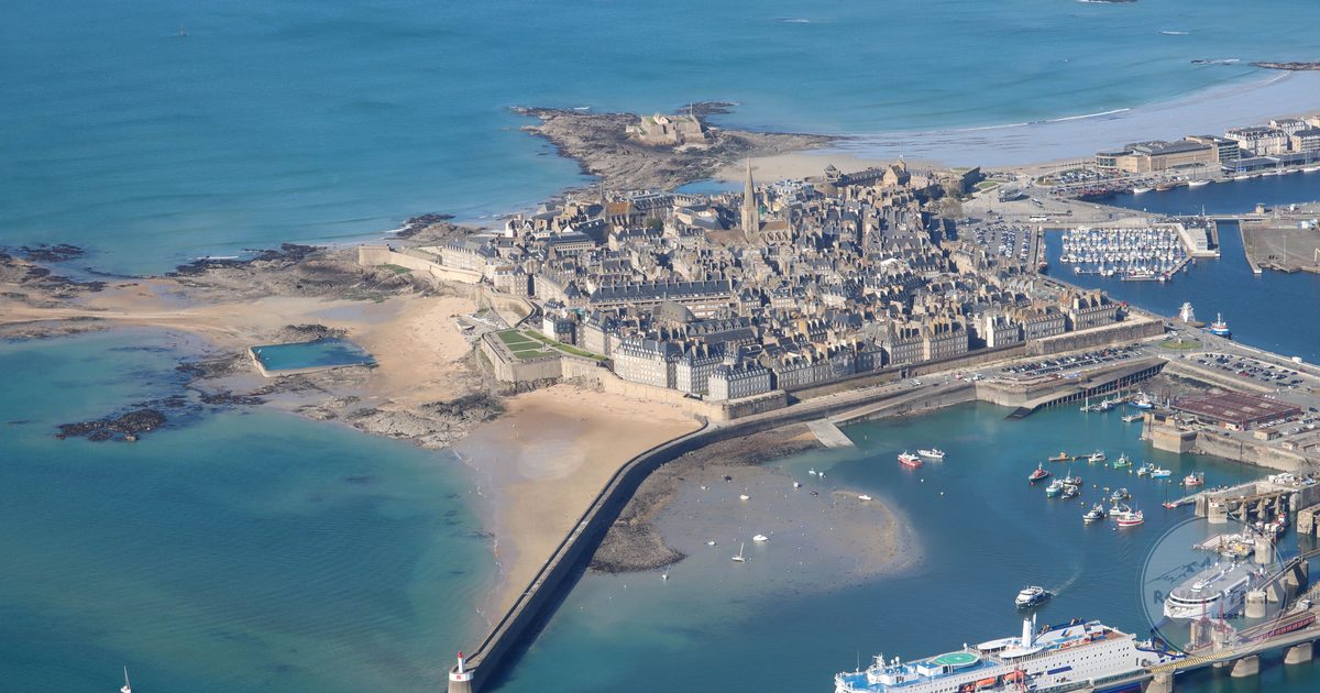 Aerial view of the walled city of Saint Malo, Brittany, France