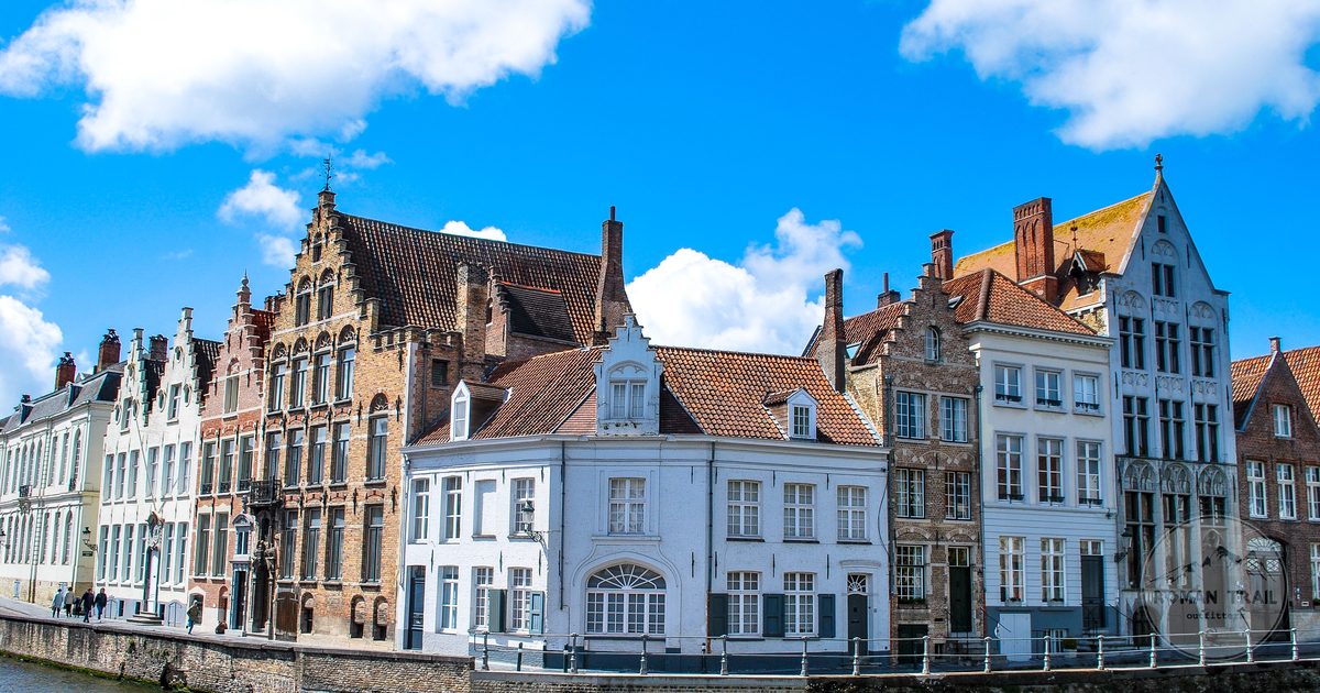 Townhouses along a canal in Bruges, Belgium