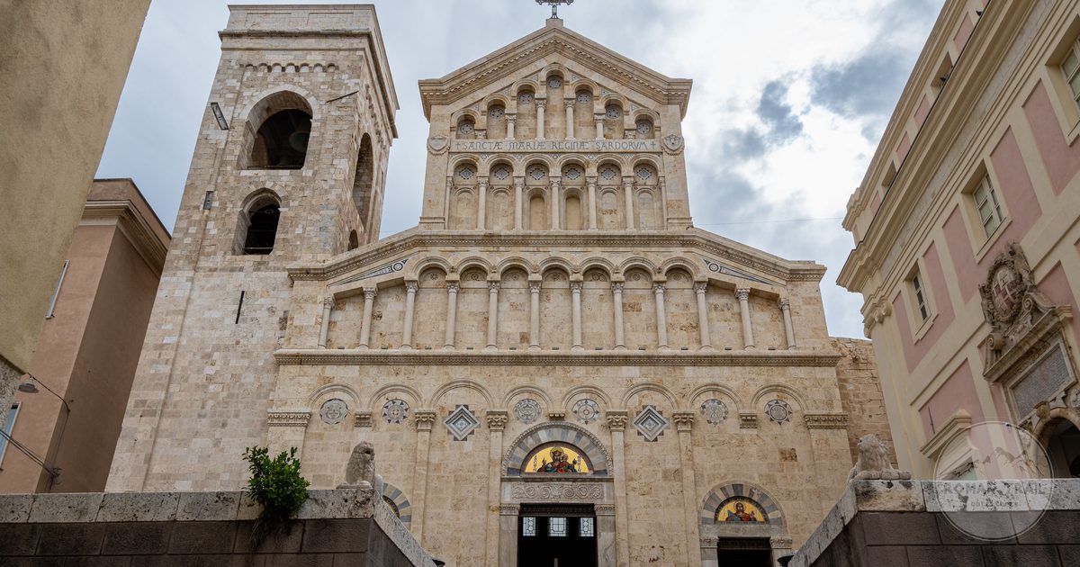 The romanesque facade of Cagliari Cathedral, Sardinia, Italy