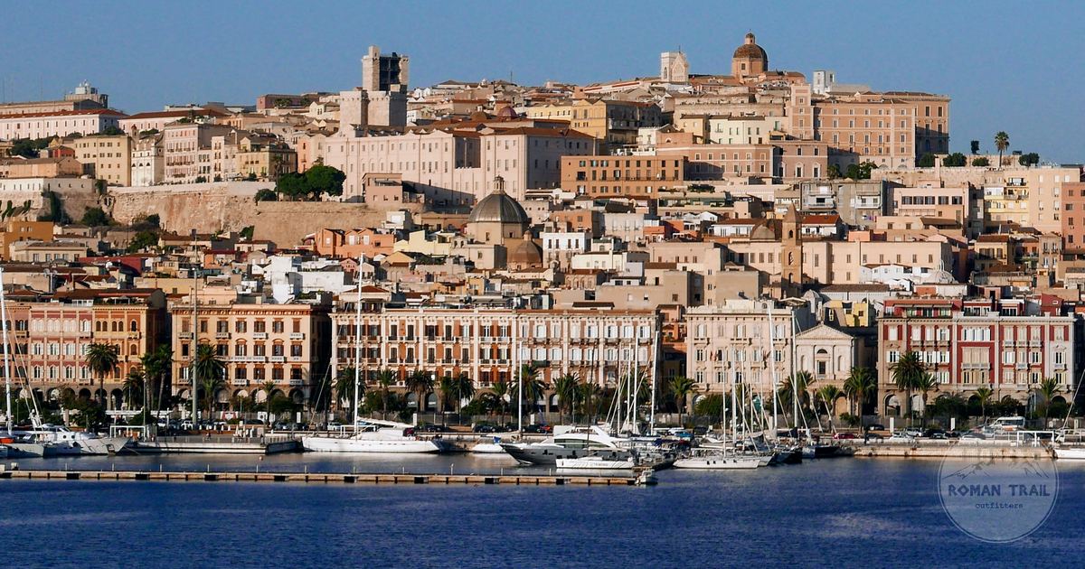 The waterfront and architecture of Cagliari in sunlight, Sardinia, Italy