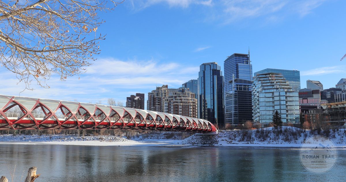 The Peace Bridge over the Bow River in winter, Calgary, Canada
