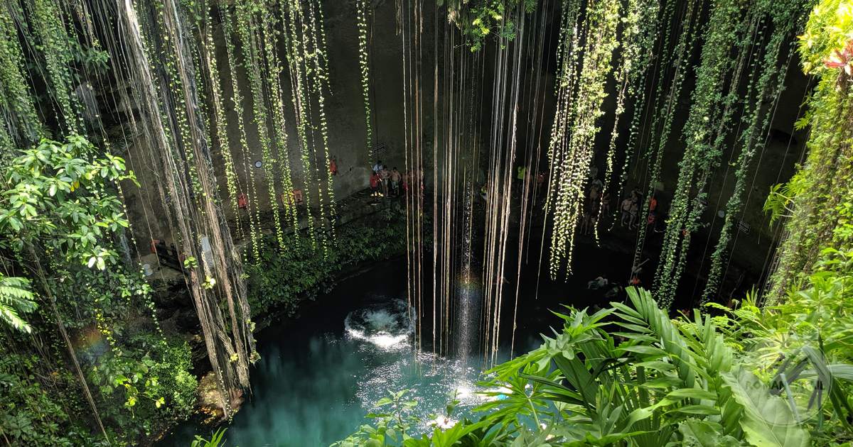 Cenote Ik Kil surrounded by greenery in Yucatan, Mexico
