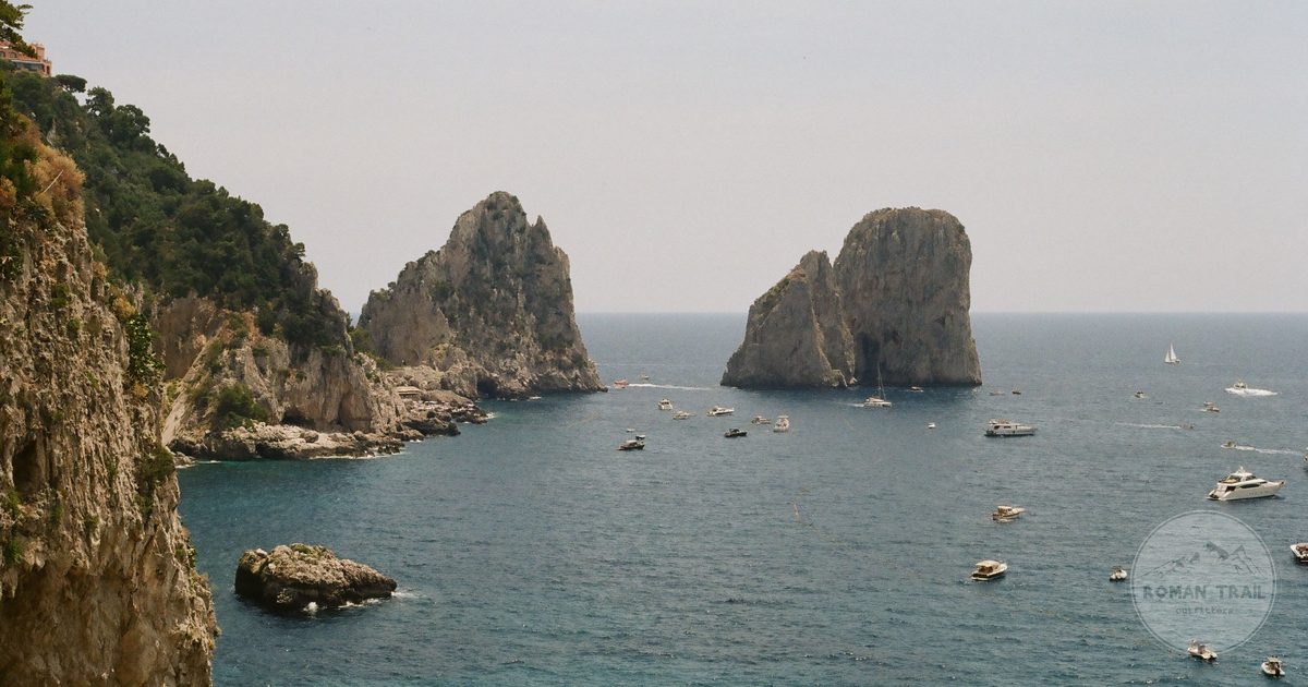 The Faraglioni rock stacks off the coast of Capri, Italy