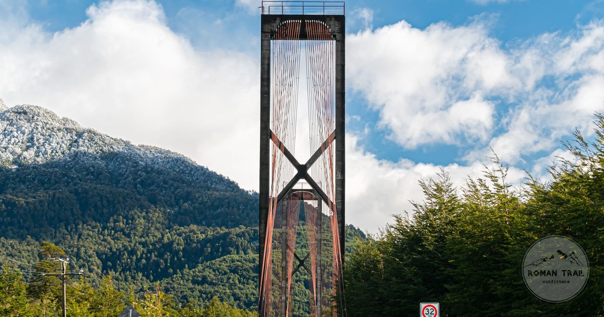A suspension bridge in Patagonian forest in the Los Lagos region, Chile