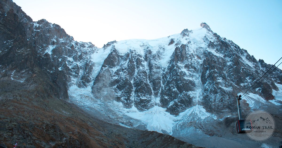 The snow-capped Mont Blanc massif above Chamonix, France