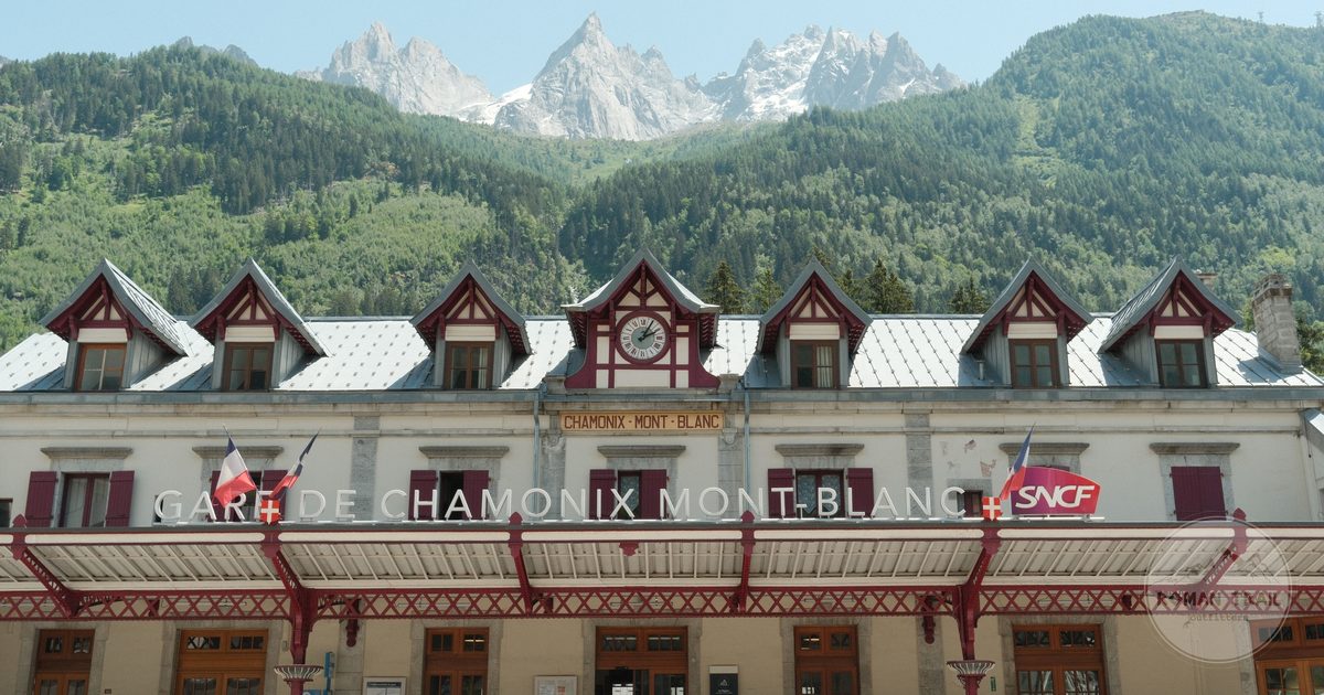 Chamonix Mont-Blanc station with the Alps behind, France