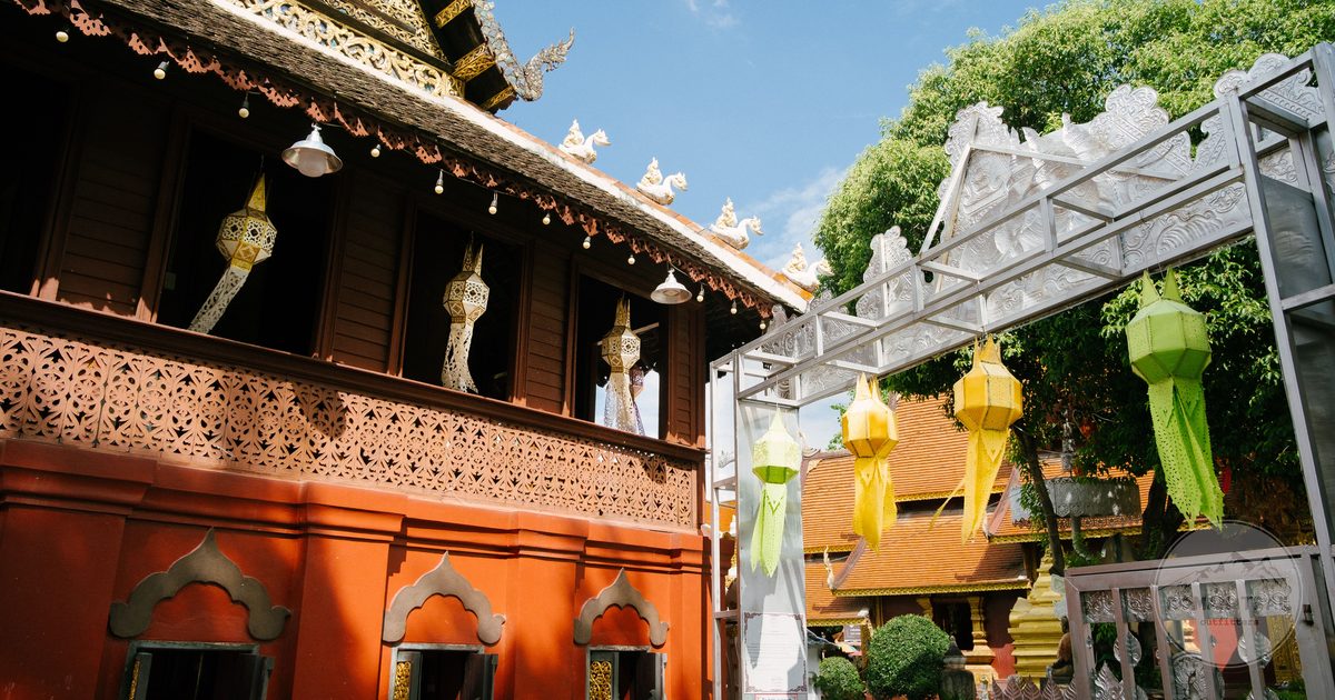 Lanterns and temple architecture in Chiang Mai, Thailand