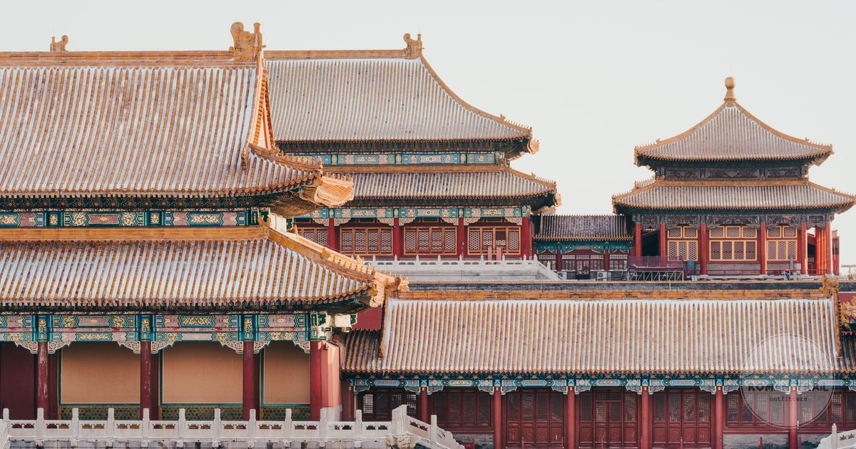 Snow covered traditional Chinese architecture in winter, China