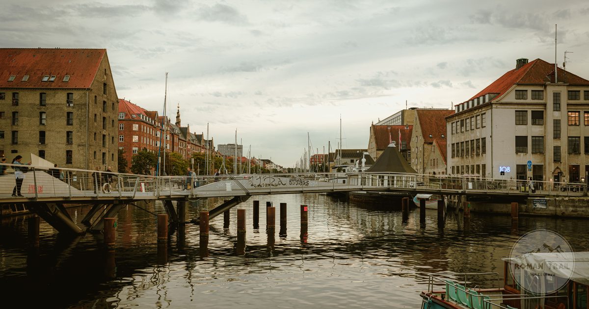 A Copenhagen canal and cityscape at sunset, Denmark