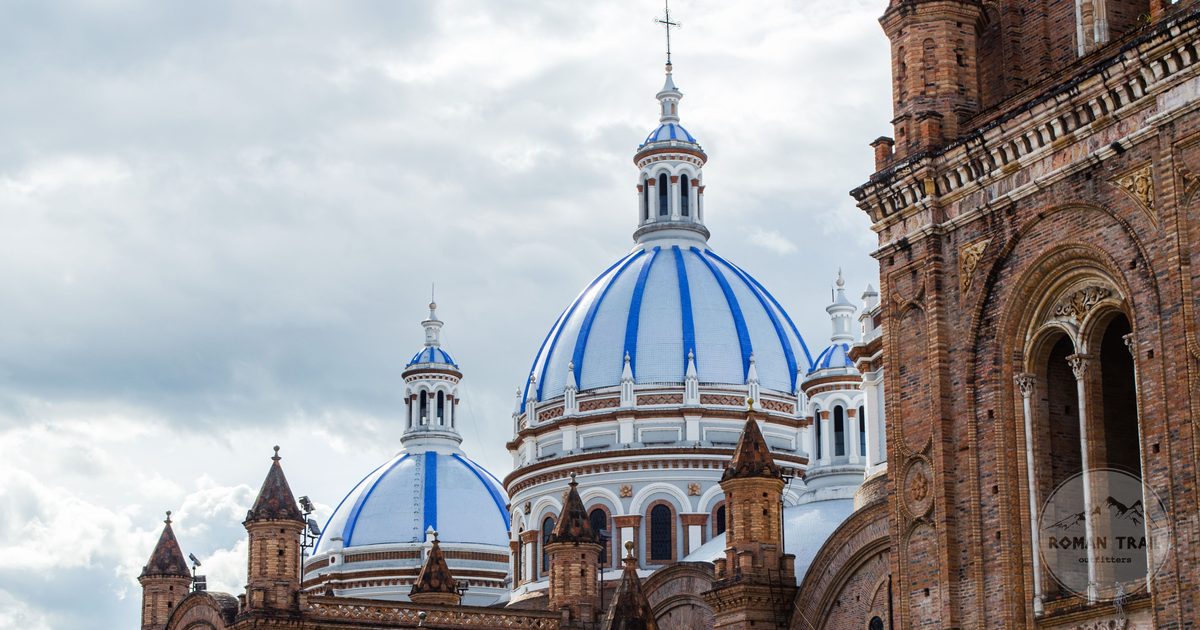 The blue domes of the New Cathedral in Cuenca, Ecuador