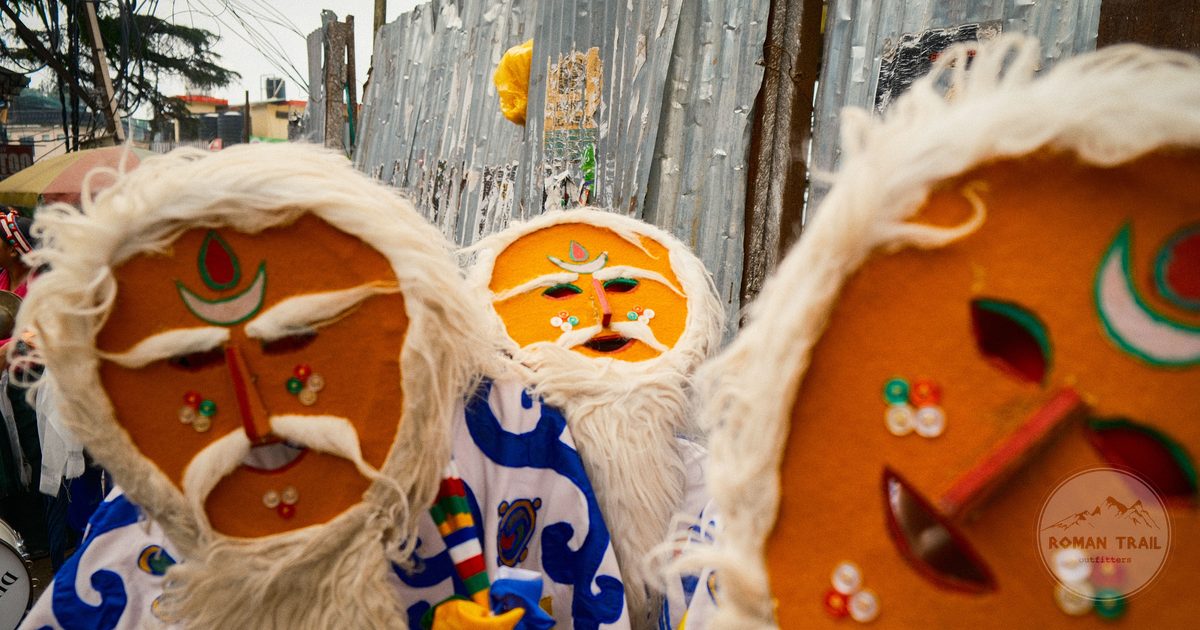 Traditional festival masks worn at Dharamshala, India
