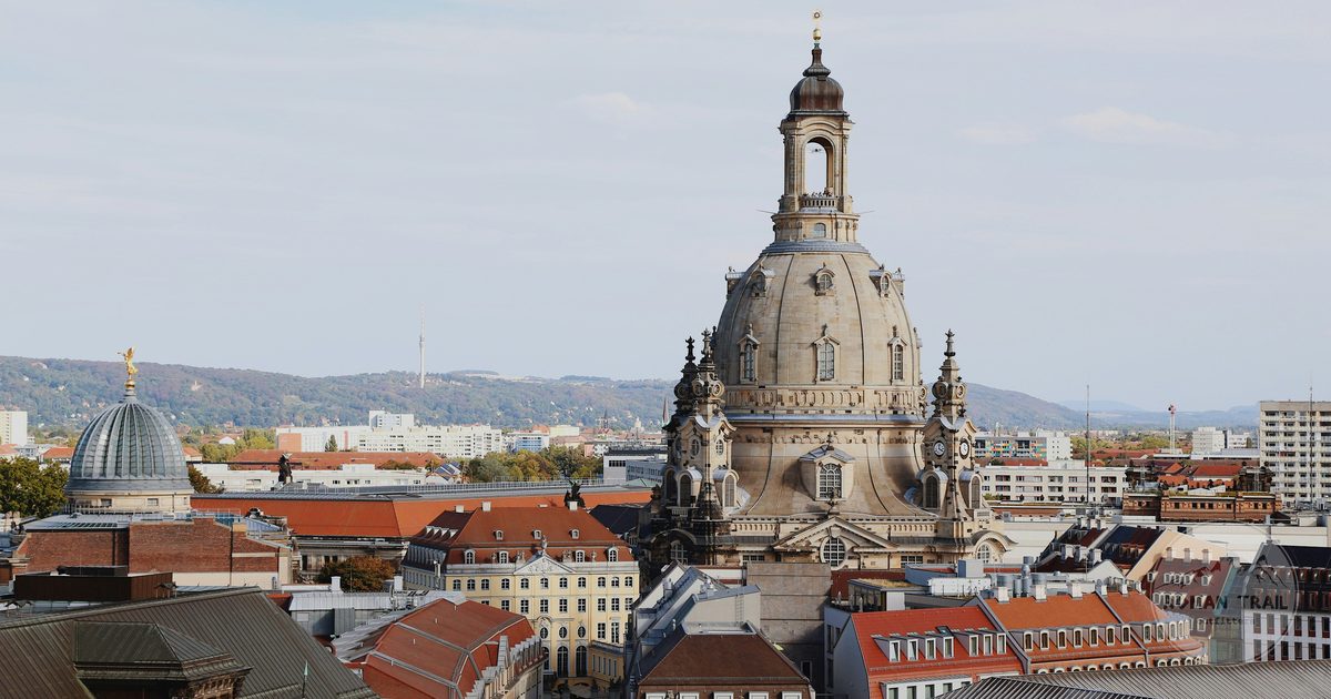 Aerial view of the Frauenkirche in Dresden, Germany
