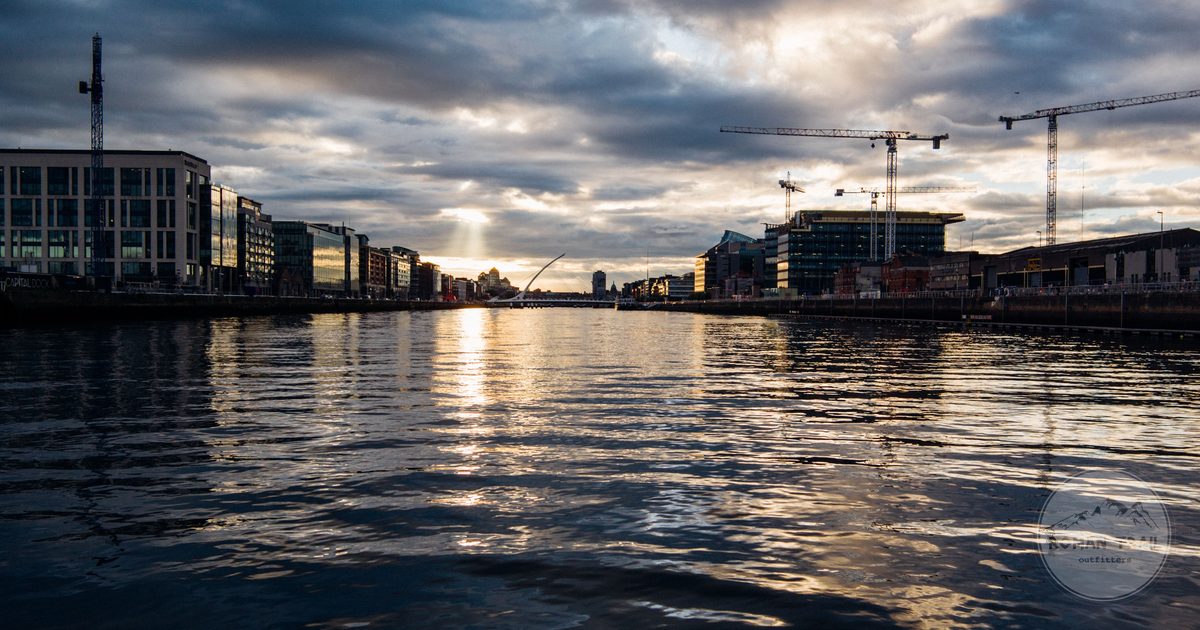 Dublin riverside skyline at sunset, Ireland