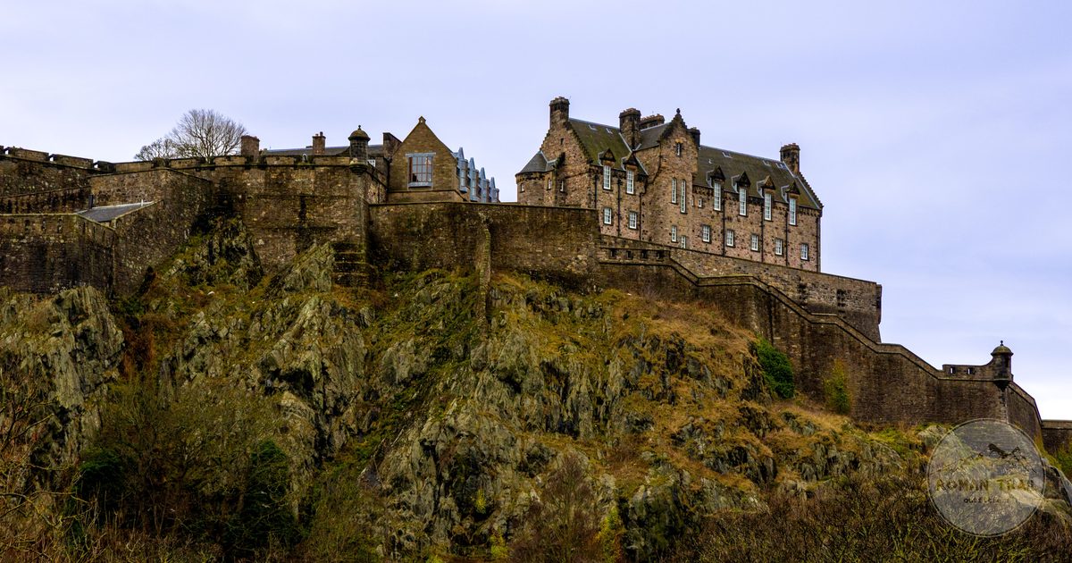Edinburgh Castle on its rock under a cloudy sky, Scotland