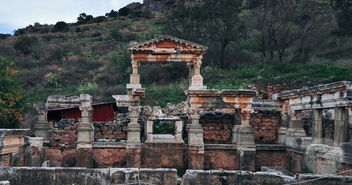 The Roman Nymphaeum among the stone ruins of Ephesus, Turkiye