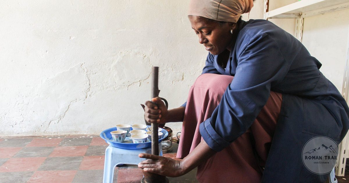 Traditional Ethiopian coffee ceremony being prepared in Addis Ababa, Ethiopia