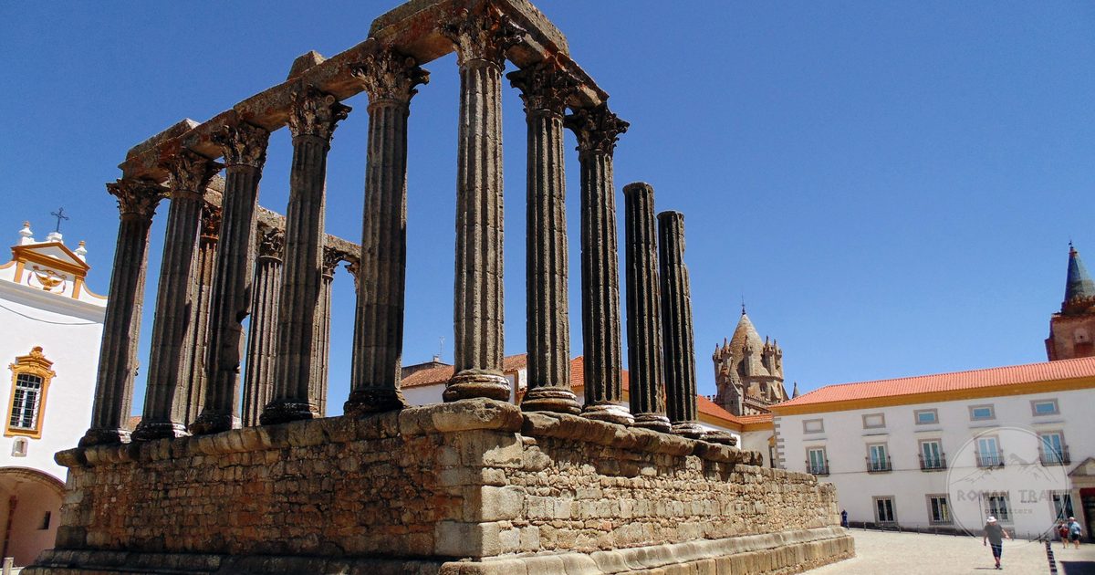 The Roman temple columns standing in the centre of Evora, Evora packing list for women by Roman Trail Outfitters