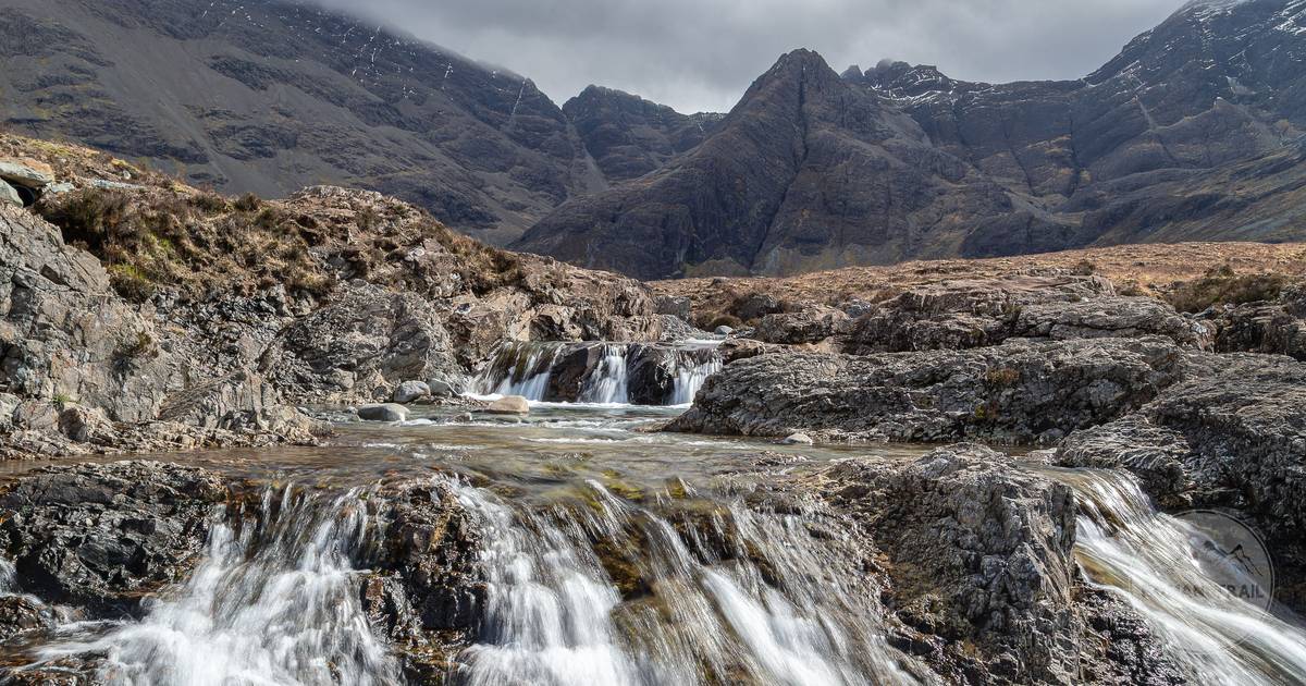 Waterfalls and pools at the Fairy Pools below the Black Cuillin, Isle of Skye