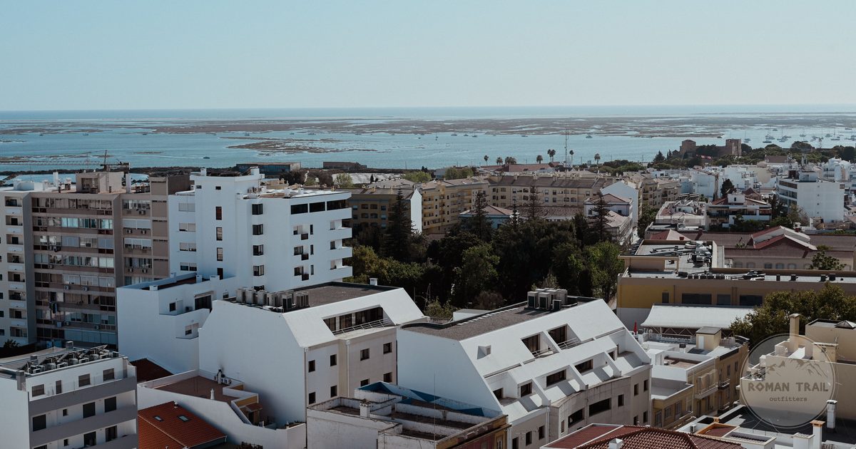 The rooftops of Faro with the Atlantic beyond, Portugal