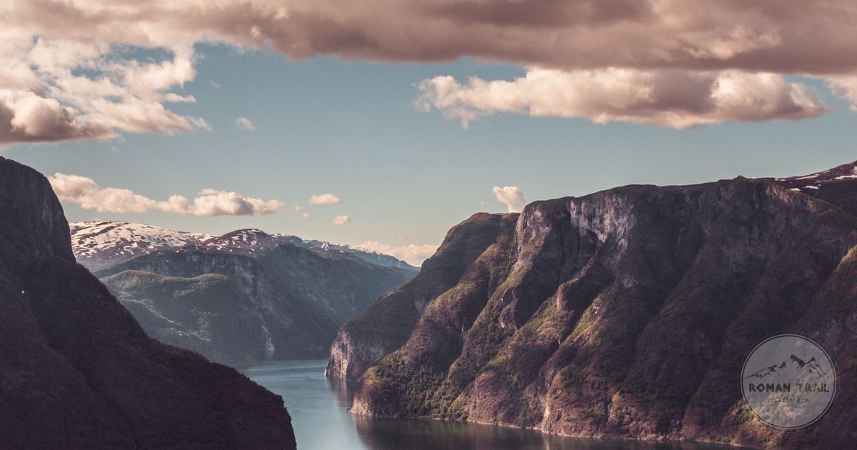 Aurlandsfjord at sunset near Flam, Norway