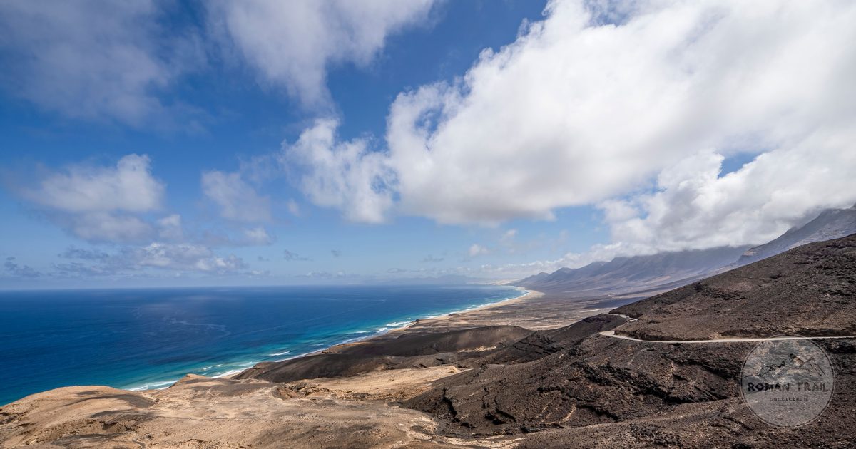 The volcanic coast of Fuerteventura from the air, Canary Islands