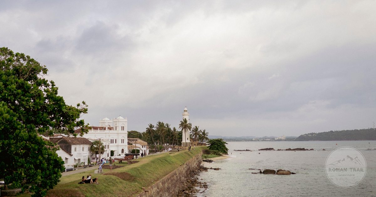 Galle lighthouse and the Indian Ocean seen from the fort wall, Sri Lanka