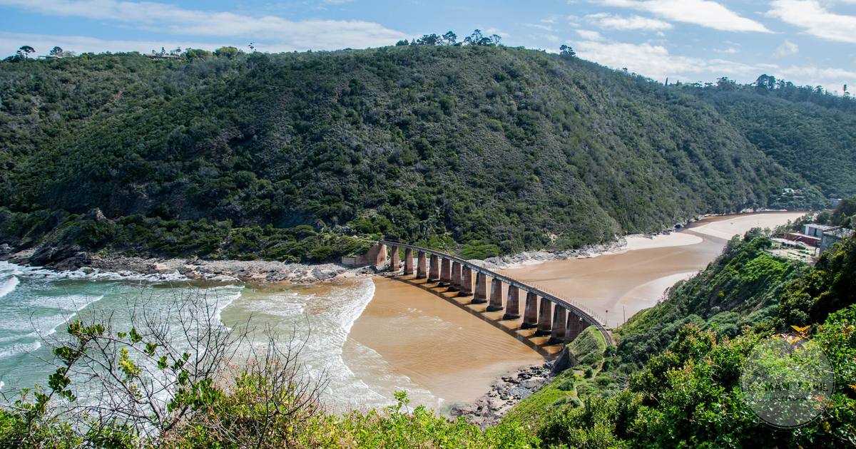 The Knysna railway bridge and green hills on the Garden Route, South Africa