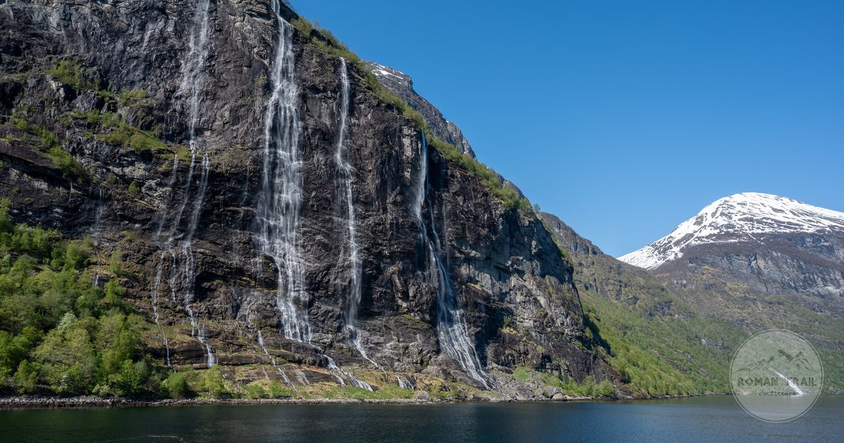 The Seven Sisters waterfall falling into the Geirangerfjord, Norway