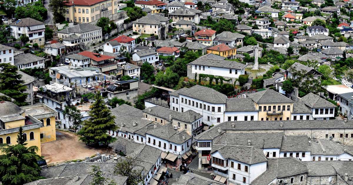The stone houses and slate roofs of Gjirokaster, Albania