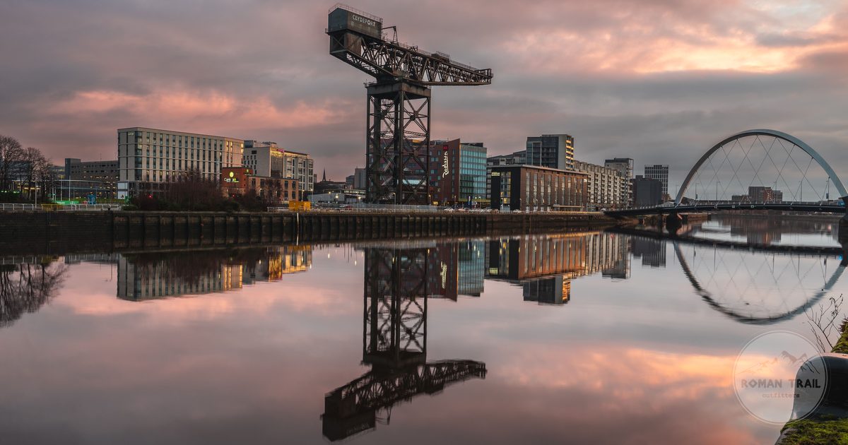 Sunset over the River Clyde in Glasgow, Scotland