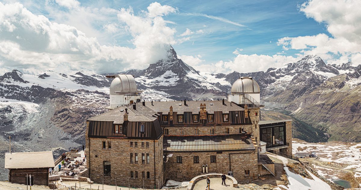 Gornergrat Observatory with the Matterhorn behind, Zermatt, Switzerland