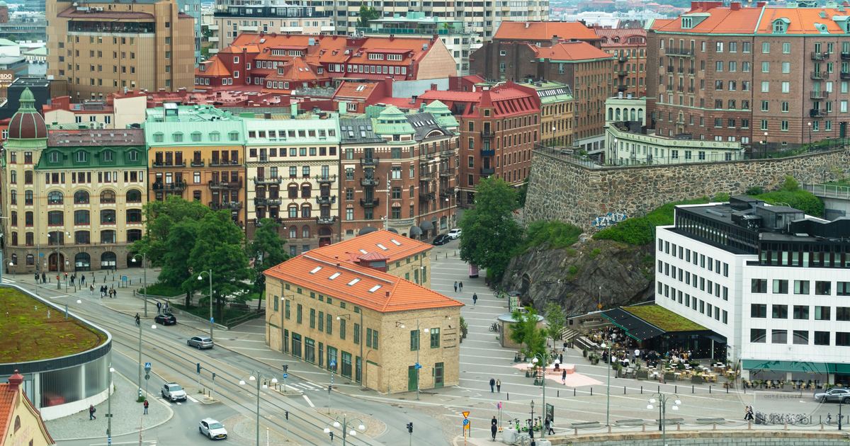 Aerial view of the historic centre of Göteborg, Sweden
