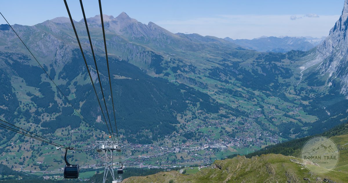 Aerial view of Grindelwald and the Swiss Alps from a cable car, Grindelwald packing list for women by Roman Trail Outfitters