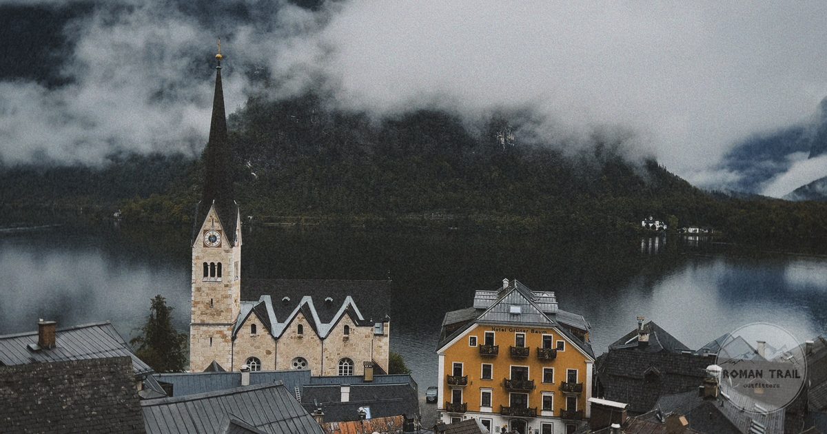 The village of Hallstatt with its church beside the lake, Austria