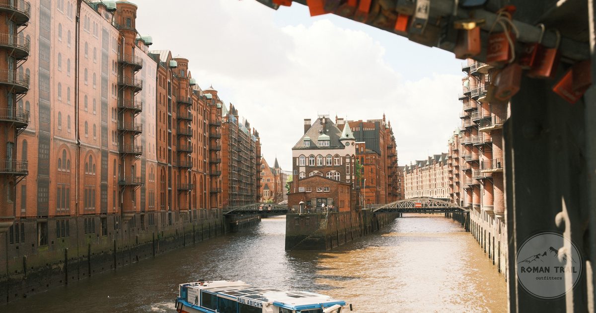 The Speicherstadt warehouse district and its canals in Hamburg, Germany