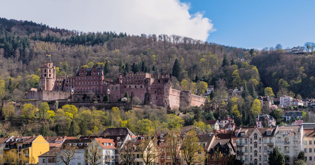Heidelberg Castle and the old town seen across the Neckar river, Germany