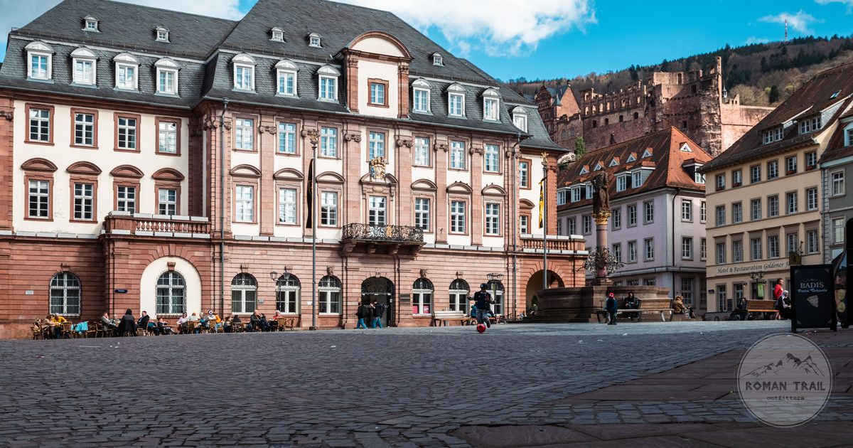 Historic buildings on the old town square in Heidelberg, Germany