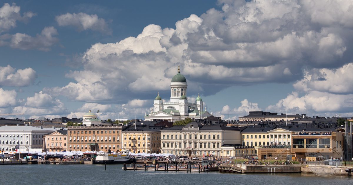 The Helsinki cityscape with the cathedral rising above it, Finland