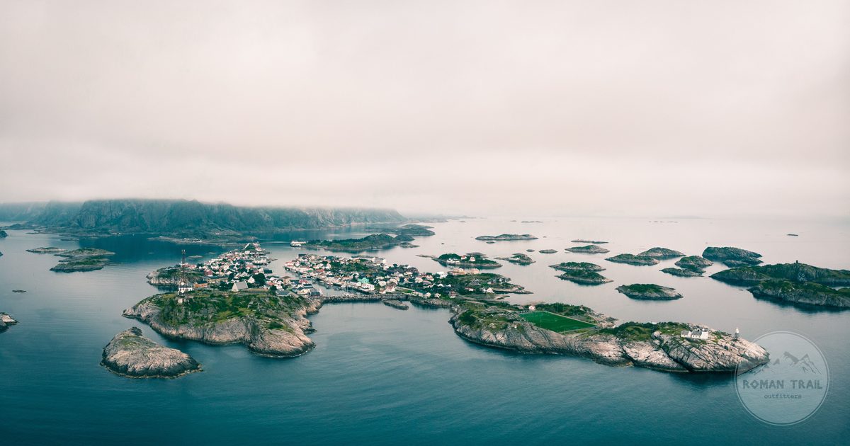 Aerial view of Henningsvaer in the Lofoten Islands, Norway