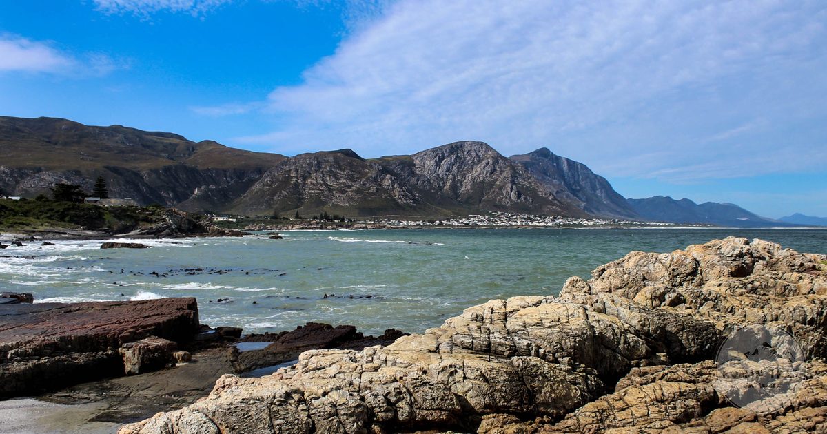 The rocky coastline and mountains at Hermanus in the Western Cape, South Africa