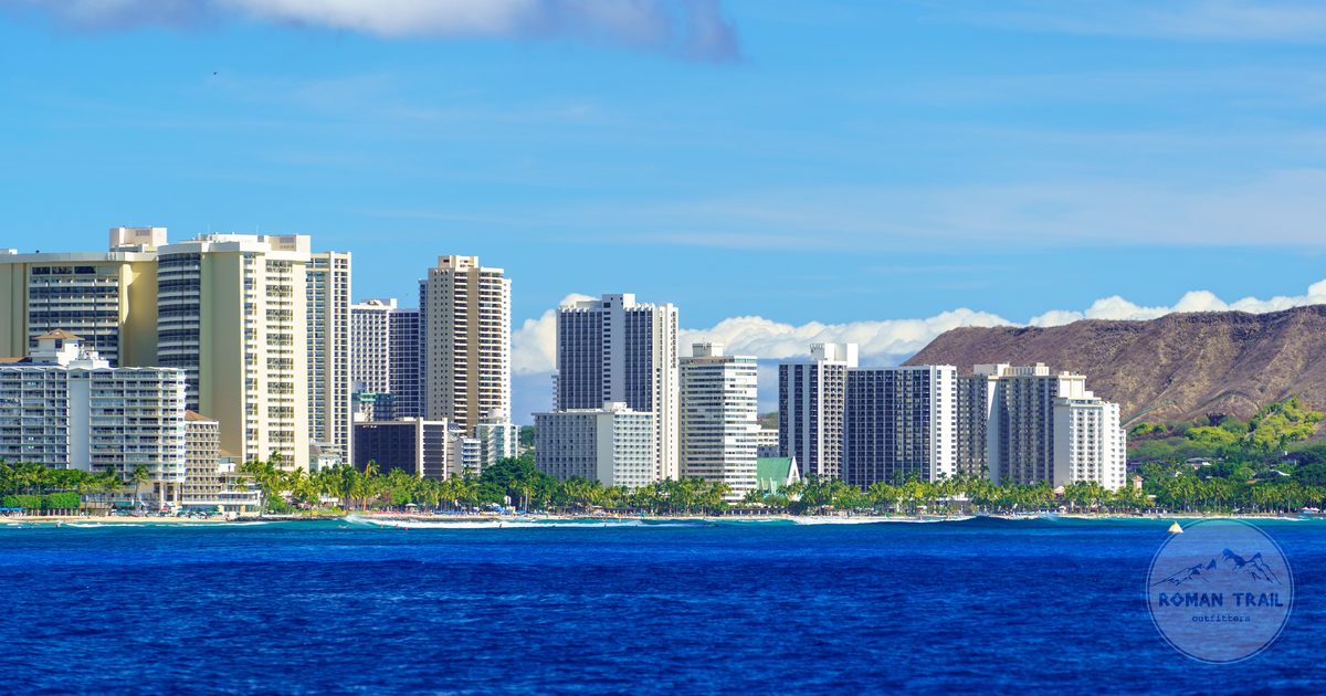 The Honolulu skyline with Diamond Head crater and the ocean beyond