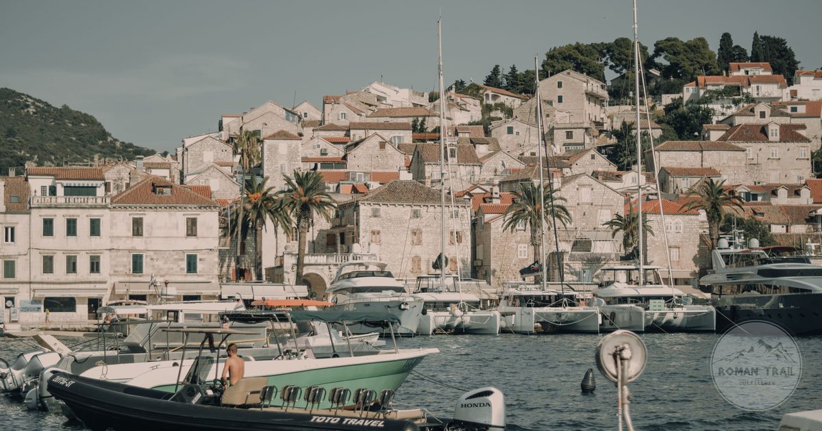 The waterfront at Hvar with boats and traditional architecture, Croatia