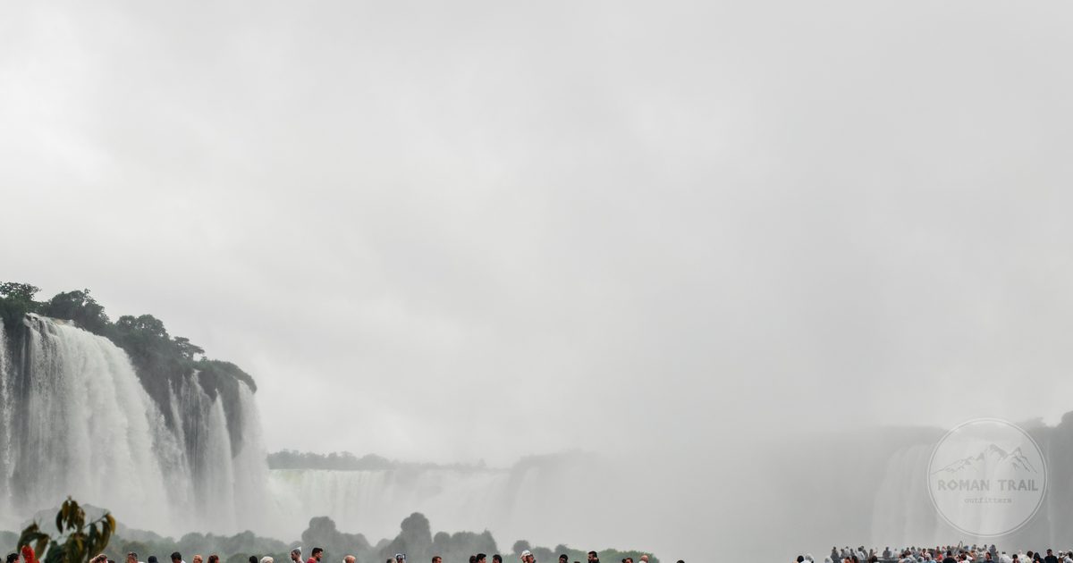 Visitors on the walkway facing the falls at Foz do Iguacu, Brazil