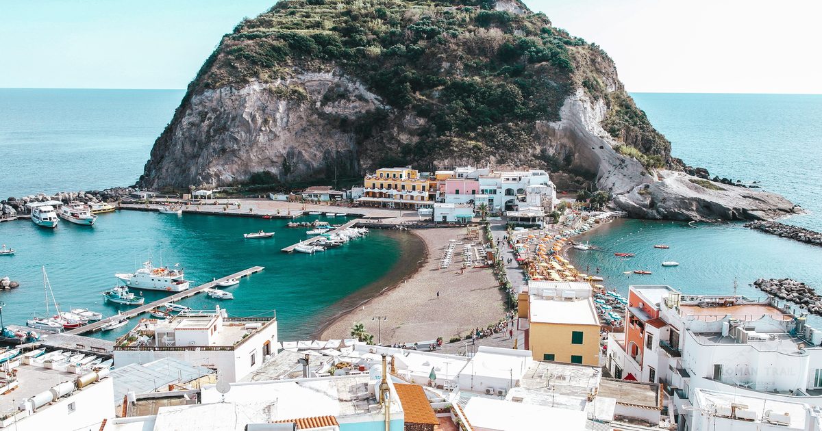Aerial view of the port of Sant'Angelo on Ischia, Italy