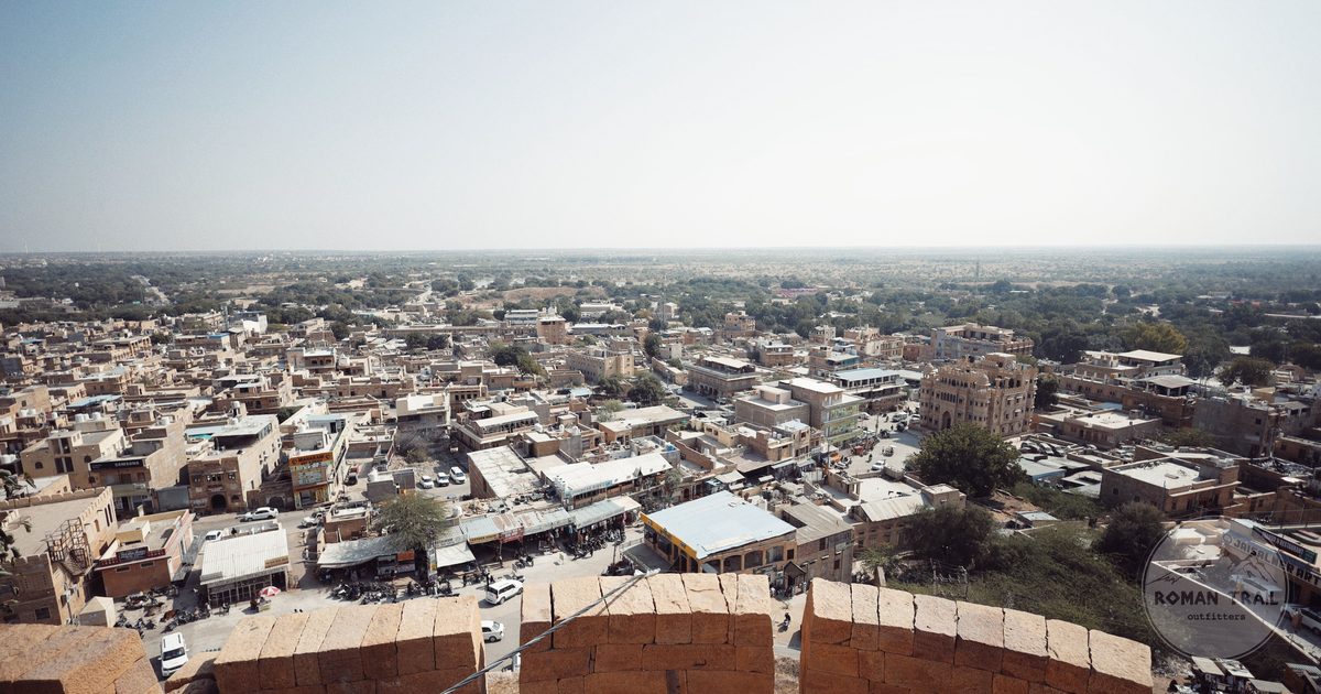 The golden city of Jaisalmer seen from the fort walls, India
