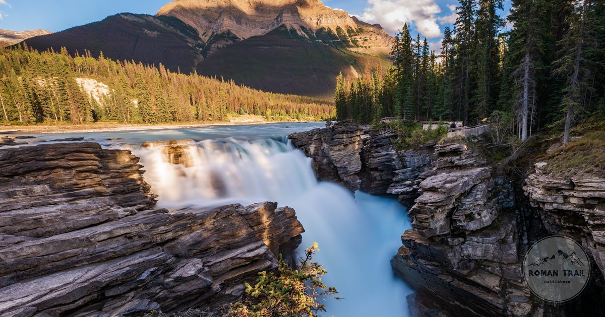 Athabasca Falls among the forest in Jasper National Park, Alberta