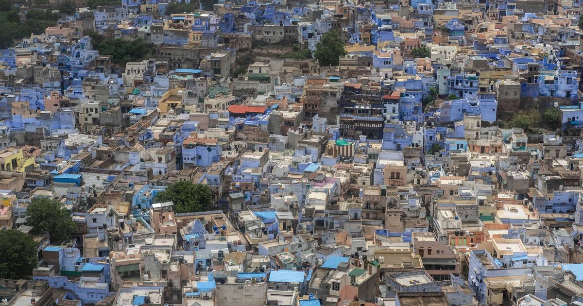 Aerial view of the blue painted houses of Jodhpur, India